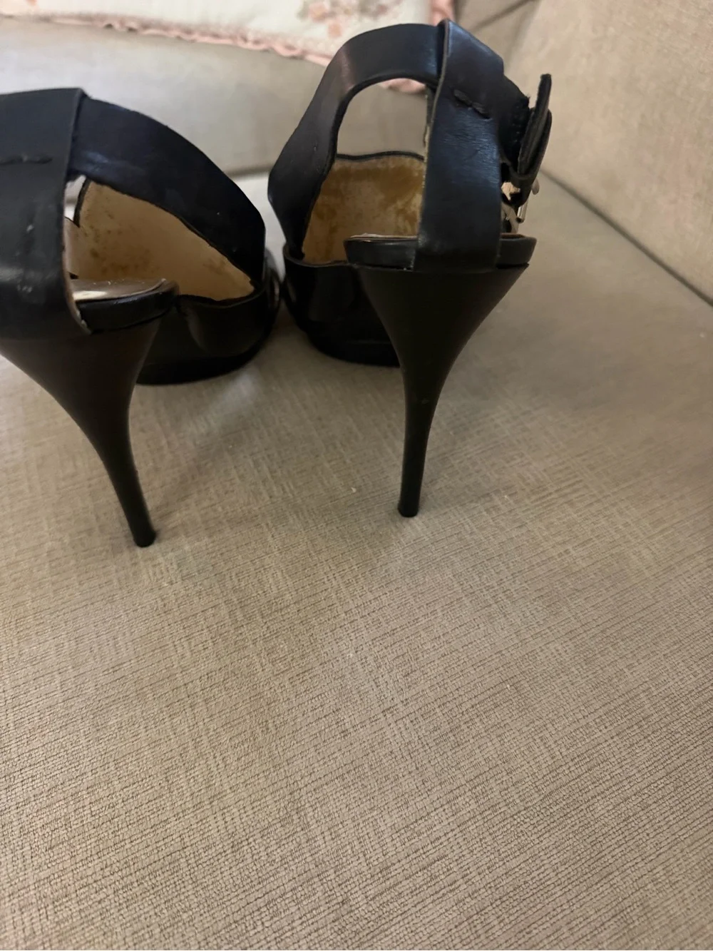 Michael Kors Black Leather MK Medallion Slingback Sandals